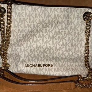Michael Kors Monogram Shoulder Bag with Gold Chain